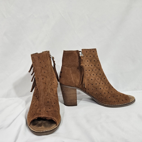 Toms fringed peep toe booties women's size 7 - Picture 5 of 12